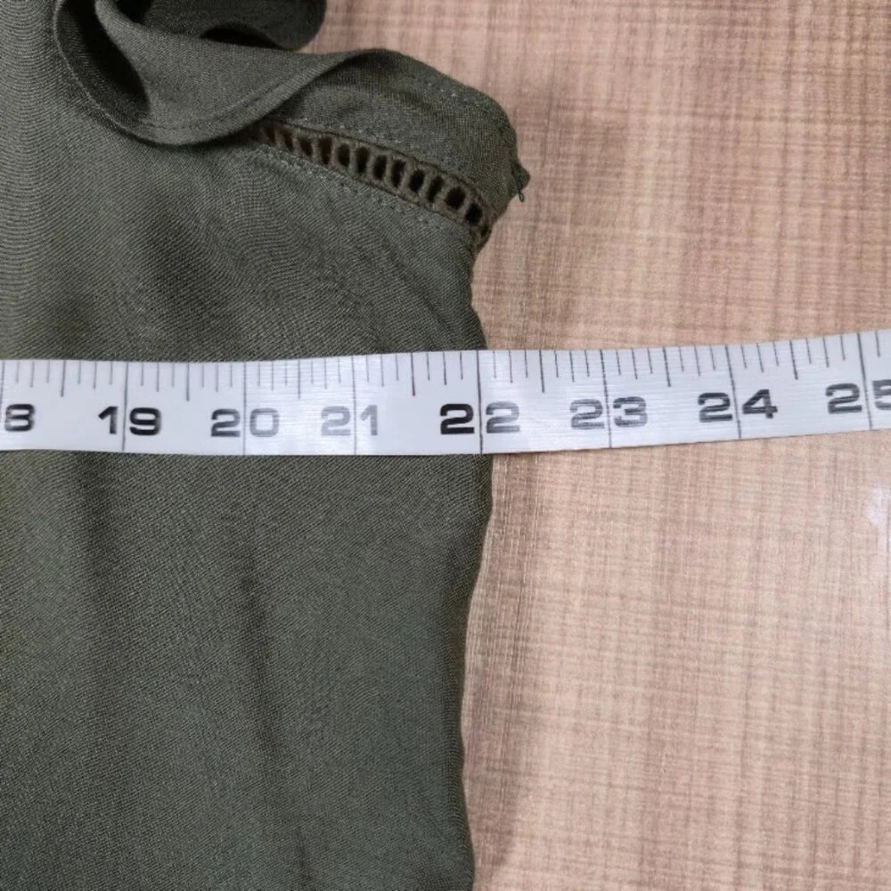Time & Tru Embroidered Top Women Size L Green Bohemian Preppy Peasant - Picture 7 of 8